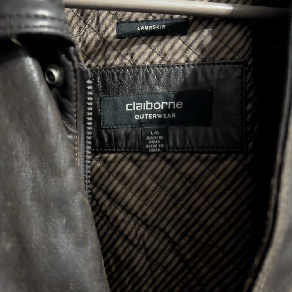 Vintage Brown Leather Bomber Large Full Zip Jacket Dad 80s 90s Distressed Heavy - Picture 9 of 15